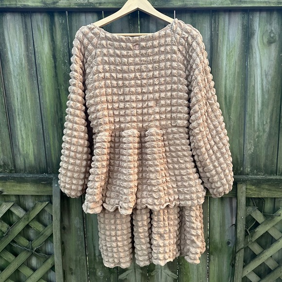 NWT Simply Southern Long Sleeve Tiered Bubble Mini Dress Puff Tan Brown Sz Large - Picture 9 of 12